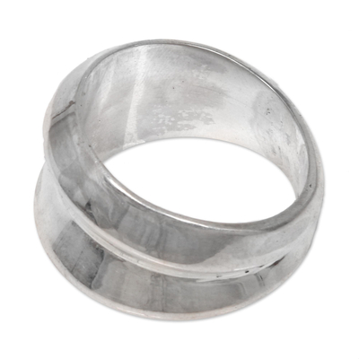Sterling silver band ring, 'Modern Moonbeams' - Wide Sterling Silver Contemporary Band Ring