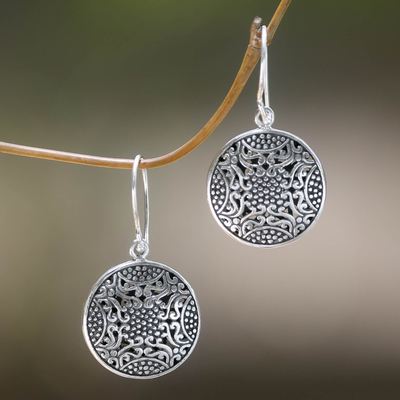 Sterling silver dangle earrings, 'Abundant Beauty' - Ornate Indonesian Handcrafted Sterling Silver Earrings