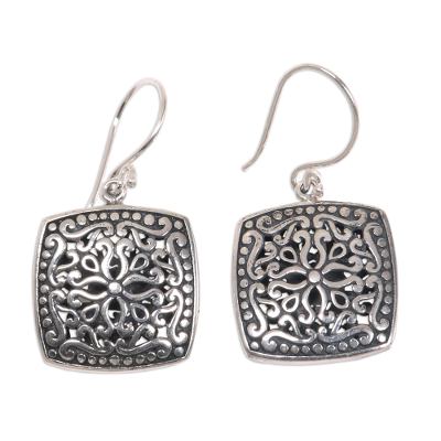 Sterling silver dangle earrings, 'Ornate Tendrils' - Sterling Silver Artisan Handcrafted Balinese Earrings