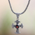 Garnet pendant necklace, 'Holy Sacrifice in Red' - Garnet and Sterling Silver Necklace with Cross Pendant thumbail