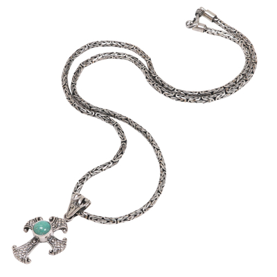 Halskette mit Anhänger aus Silber und Türkis - Kunsthandwerklich gefertigte Halskette aus Sterlingsilber mit Kreuzanhänger