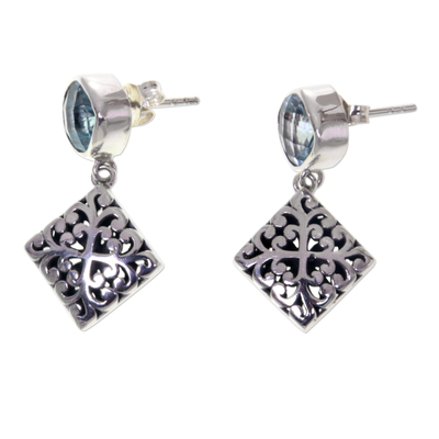 Blue topaz dangle earrings, 'Blue Floral' - Hand Crafted Blue Topaz and Sterling Silver Dangle Earrings