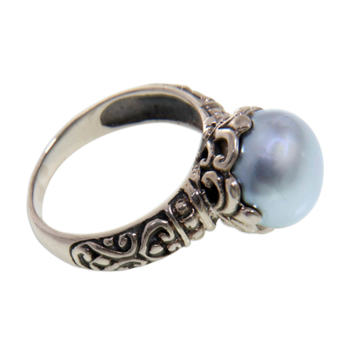 Cultured pearl cocktail ring, 'White Purity' - Artisan Crafted Cultured Pearl and Sterling Silver Ring