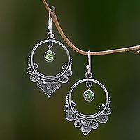 Peridot dangle earrings, 'Opulence' - Ornate Sterling Silver Dangle Earrings with Peridot