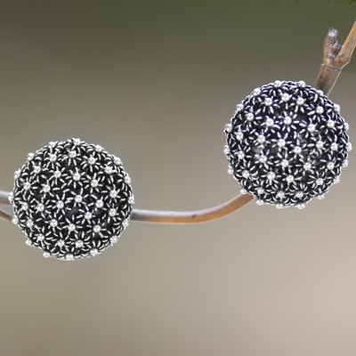Sterling silver button earrings, Sanur Coral