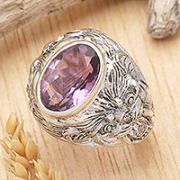 Amethyst men's ring, 'Benevolent Barong'