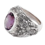 Amethyst men's ring, 'Benevolent Barong' - Barong Theme Men's Sterling Silver and Amethyst Ring