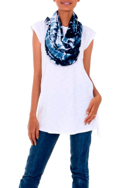 Rayon blend infinity scarf, 'Dawn Sky' - Versatile Rayon Blend Infinity Scarf Shrug in Blue Shades