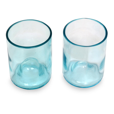 Recycled drinking glasses, 'Blue Sky' (Pair) - Handcrafted Recycled Drinking Glasses (Pair)