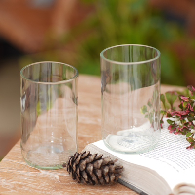Artisan Crafted Recycled Clear Drinking Glasses (Pair) - Clear Sky