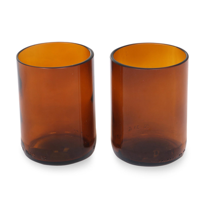 Becher aus recyceltem Glas, (Paar) - Handgefertigte balinesische recycelte braune Becher (Paar)