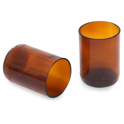 Vasos de vidrio reciclado, (par) - Vasos balineses marrones reciclados hechos a mano (par)