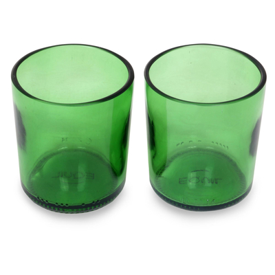 Recycled juice glasses, 'Forest Green' (pair) - Handmade Recycled Green Juice Glasses (Pair)