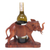 Wood wine bottle holder, 'Sumatran Elephant' - Hand Carved Suar Wood Elephant Wine Bottle Holder thumbail