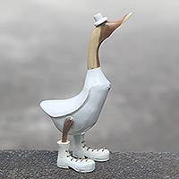Wood sculpture, Uncle Duck in White Hat (18 inch)