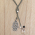 Quartz and onyx lariat necklace, 'Green Hamsa Hand' - Hamsa Hand Lariat Necklace with Onyx Pearl and Quartz (image 2) thumbail