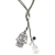 Quartz and onyx lariat necklace, 'Green Hamsa Hand' - Hamsa Hand Lariat Necklace with Onyx Pearl and Quartz thumbail