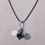 Rose quartz, onyx and sterling silver charm necklace, 'Lotus Glow' - Handmade Sterling Silver Charm and Gemstone Bead Necklace (image 2) thumbail