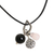 Rose quartz, onyx and sterling silver charm necklace, 'Lotus Glow' - Handmade Sterling Silver Charm and Gemstone Bead Necklace thumbail