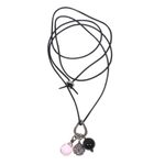 Rose quartz, onyx and sterling silver charm necklace, 'Lotus Glow' - Handmade Sterling Silver Charm and Gemstone Bead Necklace