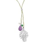Amethyst lariat necklace, 'Green Banyan Tree' - Handmade Lariat Necklace with Amethyst Pearl and Quartz