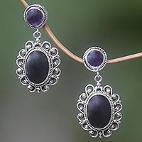 Featured review for Amethyst and onyx earrings, Equilibrium