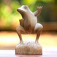 Holzskulptur „Tanzender Frosch“ – skurriler, handgefertigter balinesischer tanzender Frosch