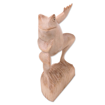 Escultura de madera - Rana bailarina balinesa tallada artesana caprichosa