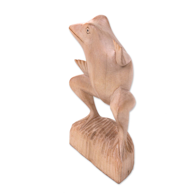 Wood sculpture, 'Dancing Frog' - Whimsical Artisan Carved Balinese Dancing Frog