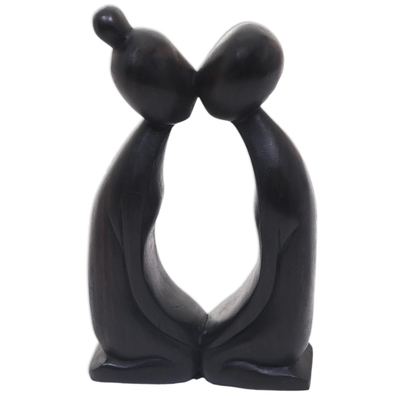 Wood sculpture, 'Harmony' - Black Wood Statuette of Lovers' Embrace from Bali