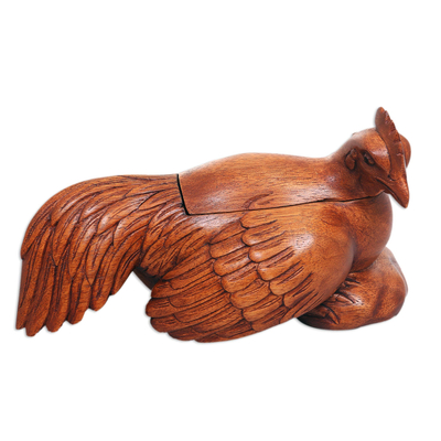 Hand Carved Decorative Wooden Hen 8-Inch Trinket Box