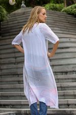 Long rayon kimono jacket, 'Swirling Currents' - Hand-Dyed Open Front Kimono Jacket in Grey and Peach