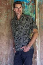 Men's cotton batik shirt, 'Bedeg' - Men's Cotton Batik Button Down Short Sleeve Shirt