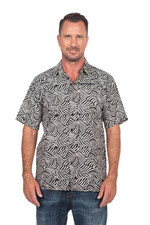 Men's cotton batik shirt, 'Bedeg' - Men's Cotton Batik Button Down Short Sleeve Shirt