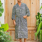 100% Cotton Artisan Batik Robe, 'Bedeg'