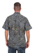 Men's cotton batik shirt, 'Borneo Slate' - Men's Green and Black Short Sleeves Cotton Batik Shirt (image 2d) thumbail