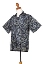 Men's cotton batik shirt, 'Borneo Slate' - Men's Green and Black Short Sleeves Cotton Batik Shirt