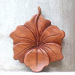 Balinese Hand Carved Hibiscus Flower Wood Relief Panel, 'Single Hibiscus'