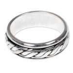 Men's sterling silver band ring, 'Lightning Track' - Textured Silver Handcrafted Men's Band Ring from Bali