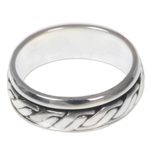 Men's sterling silver band ring, 'Lightning Track' - Textured Silver Handcrafted Men's Band Ring from Bali