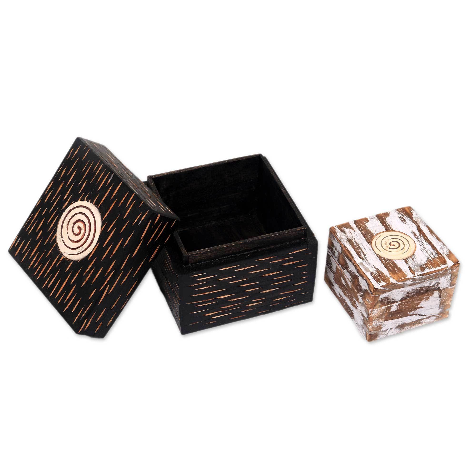 2 Artisan Crafted Decorative Wood Box Pair from Bali Lombok Duo NOVICA