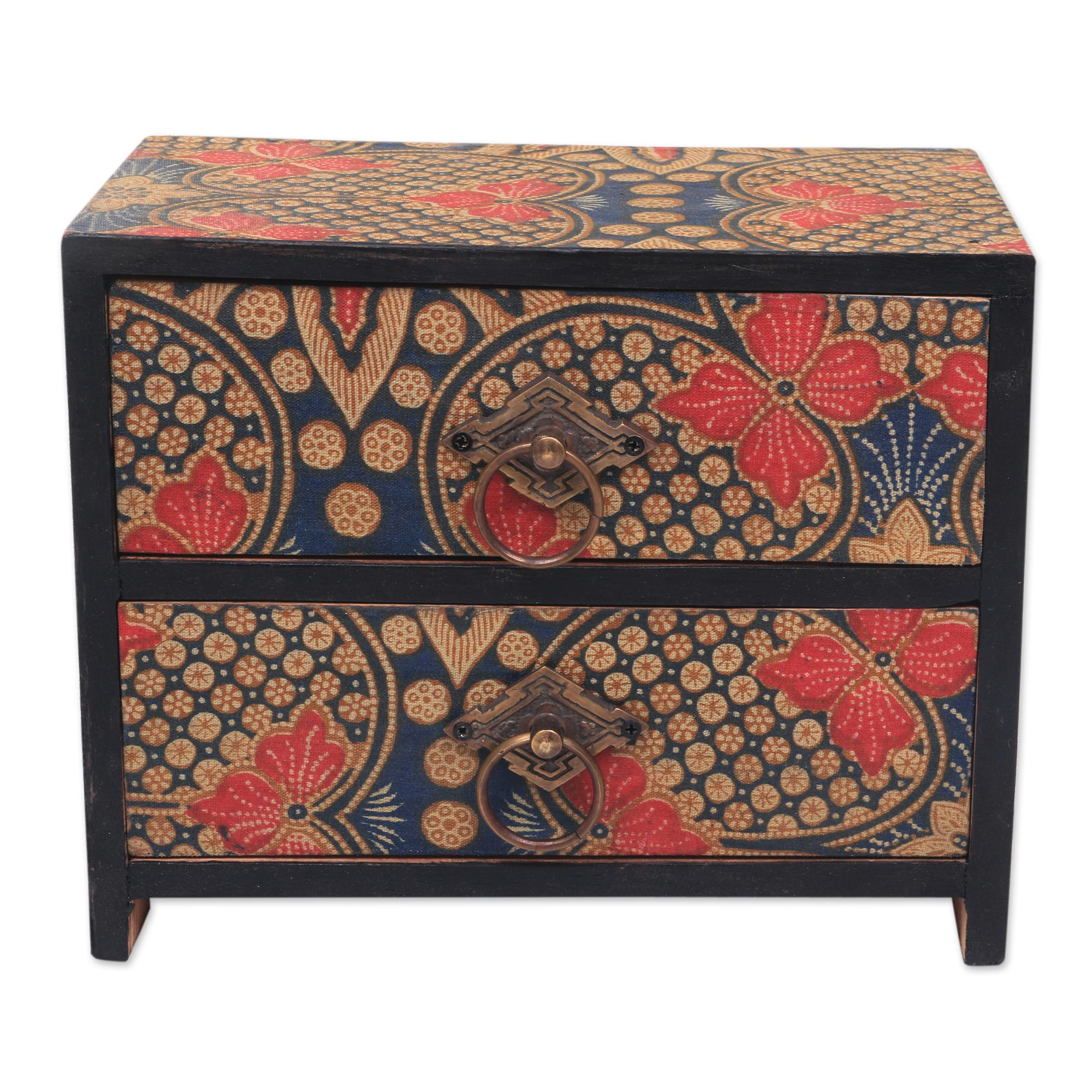Bali Fabric Covered Wood Mini Chest With 2 Drawers 10 Inch