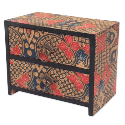 Bali Fabric Covered Wood Mini Chest With 2 Drawers 10 Inch