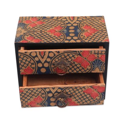 Bali Fabric Covered Wood Mini Chest With 2 Drawers 10 Inch