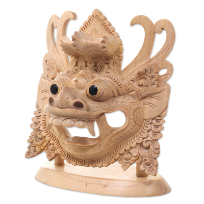 Máscara y soporte de madera. - Máscara de madera de cocodrilo tallada a mano de Barong con soporte