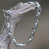Men's sterling silver chain bracelet, 'Overdrive'