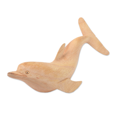 Escultura de madera - Escultura de madera de delfín de nariz de botella tallada artesanal realista