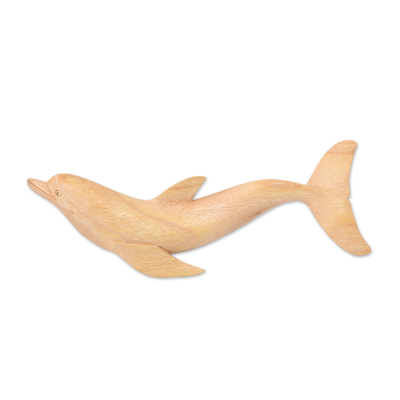 Wood sculpture, 'Bottle Nose Dolphin' - Realistic Artisan Carved Bottle Nose Dolphin Wood Sculpture