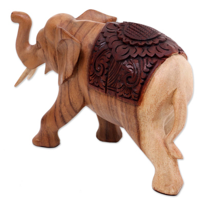 Wood statuette, 'Elephant on Parade' - Hand Carved Wood Statuette of Elegant Elephant on Parade