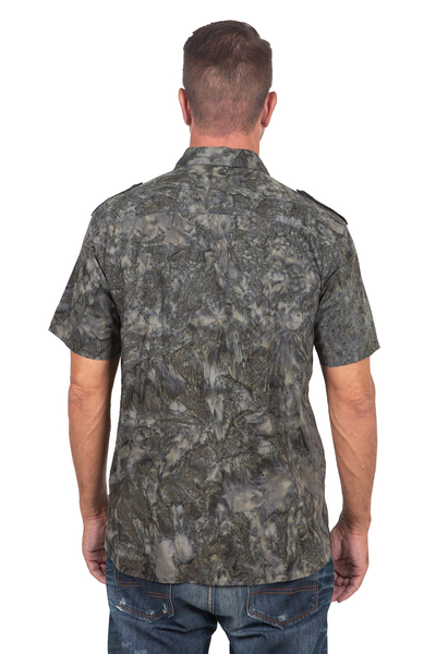 Baumwollhemd für Herren - Olivgrünes, kurzärmliges Baumwollhemd im Militärstil für Herren